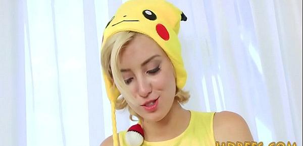  Cosplay teens pussy eaten and fucked during pokemon party